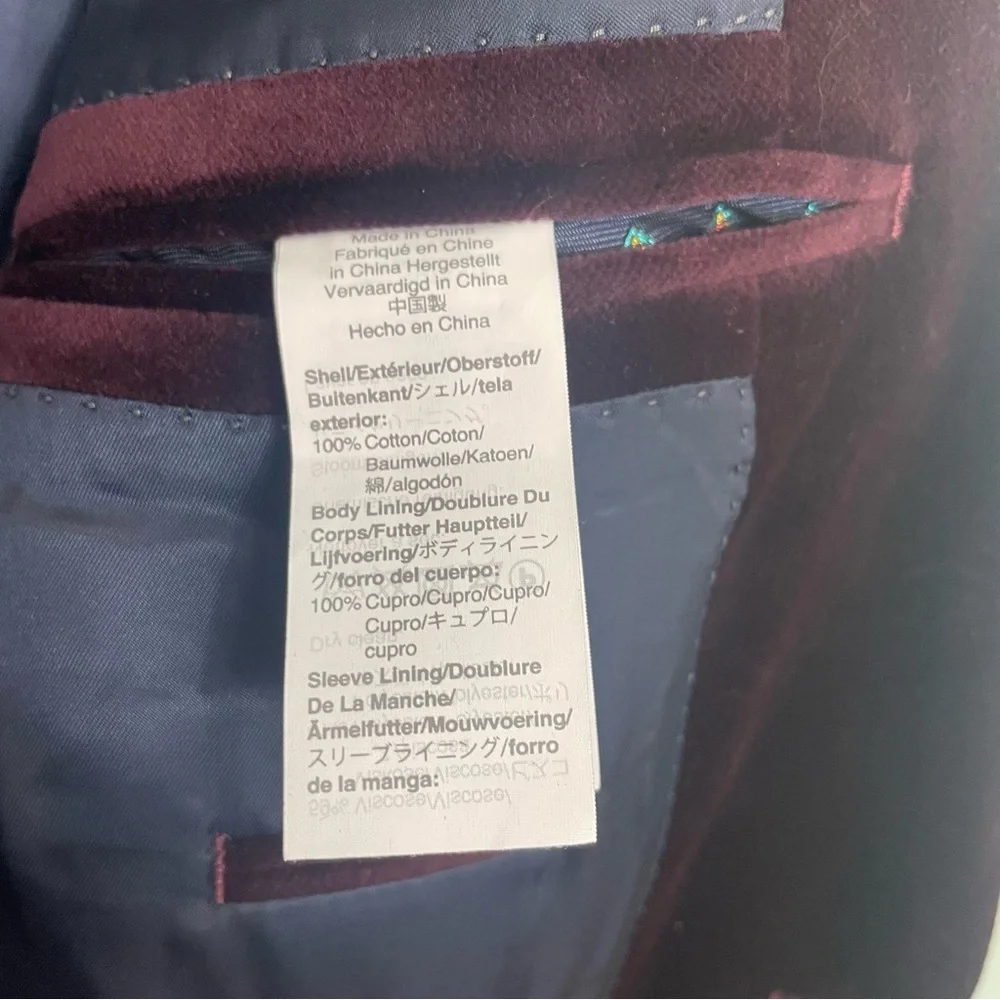 J.Crew Shawl Collar Dinner Jacket in Velvet Ludlow Slim Fit Vintage Cabernet 38R